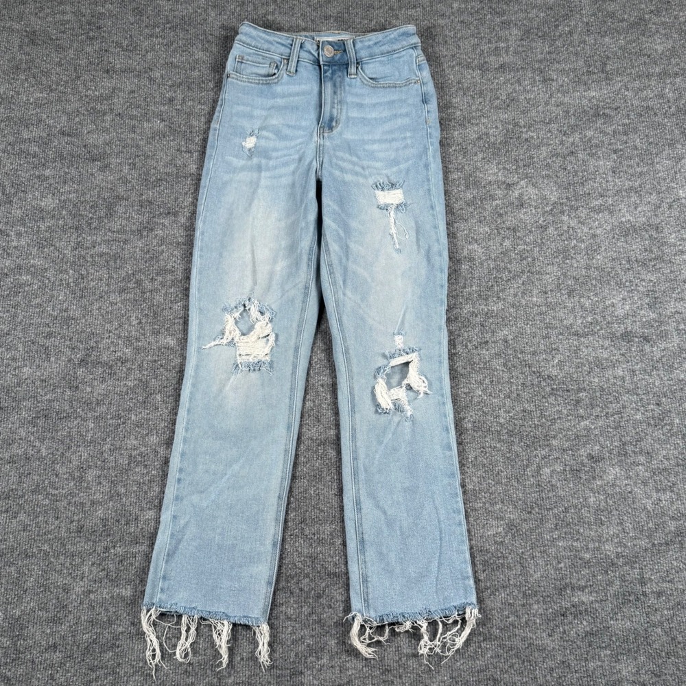 Y2K Retro YMI 1 24W Jeans Dream Denim Light Wash Distressed Raw Hem Crop 90s 00s